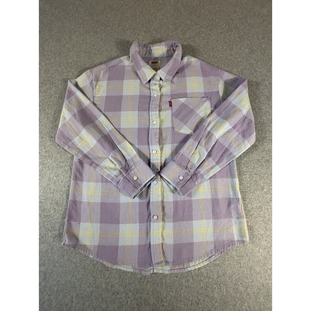 Levi’s Girls Plaid Button Down Shirt Purple Yellow Youth‎ L 14/16 Casual